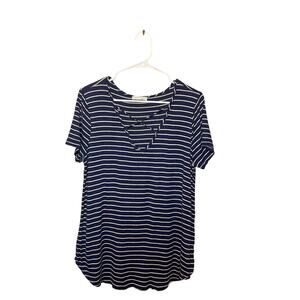 Emory Park Striped V Neck Cross Design T-Shirt Size L